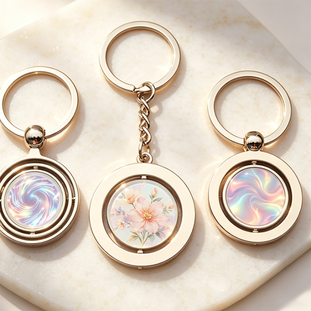 Custom Logo Rotating Metal Keychain Zinc Alloy Spinning Keyring with Double Sided Print Personalized Promotional Gift Low MOQ