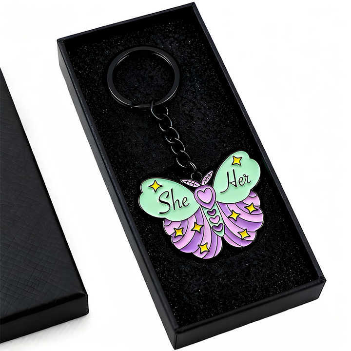 Cute Aesthetic Key Chain Personalised Stainless Steel Metal butterfly Keyring Custom logo