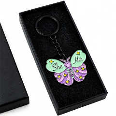 Cute Aesthetic Key Chain Personalised Stainless Steel Metal butterfly Keyring Custom logo