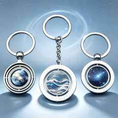 Custom Logo Rotating Metal Keychain Zinc Alloy Spinning Keyring with Double Sided Print Personalized Promotional Gift Low MOQ