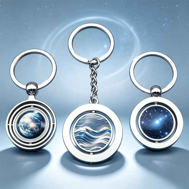 Custom Logo Rotating Metal Keychain Zinc Alloy Spinning Keyring with Double Sided Print Personalized Promotional Gift Low MOQ
