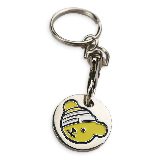 Custom Zinc Alloy Keyring Trolley Coin Round Epoxy Branded Key Chain Set with Token