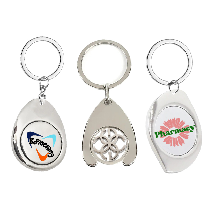 Wholesale Custom Metal Double Sided Printing Trolley Single Coin Holder Key Chain Oem