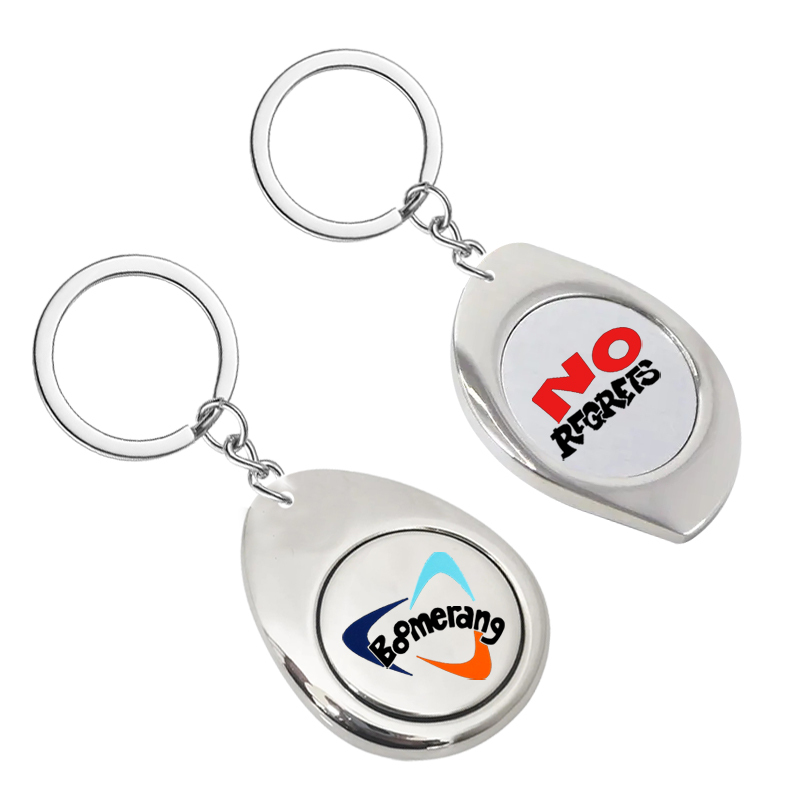 Wholesale Custom Metal Double Sided Printing Trolley Single Coin Holder Key Chain Oem