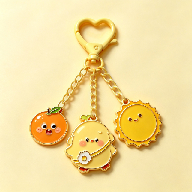 Factory Oem 3 Pendant Heart Clasp Keychain Custom Cherry Cute Enamel Keyring