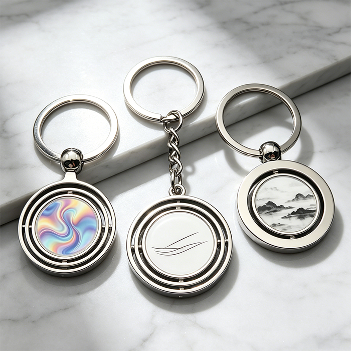 Custom Logo Rotating Metal Keychain Zinc Alloy Spinning Keyring with Double Sided Print Personalized Promotional Gift Low MOQ