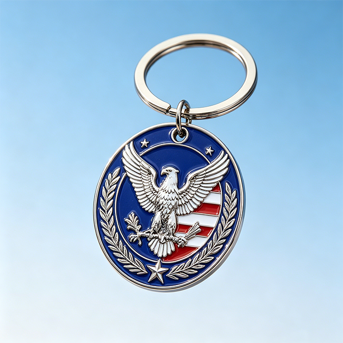 Custom Metal Keychain for USA 250th Anniversary Zinc Alloy 3D Relief Eagle Keyring Soft Enamel Glitter Key Chain Low MOQ