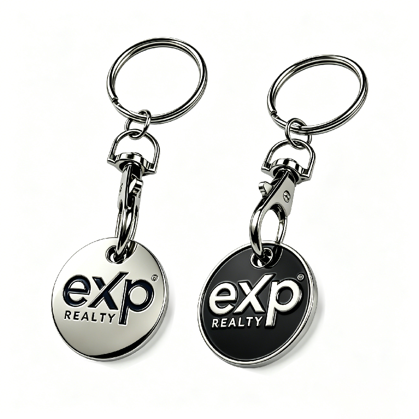 Personalised Wholesale Coin Keyring Shopping Cart Key Chain Custom logo Enamel Sublimation Euro Trolley Coins Token Keychain