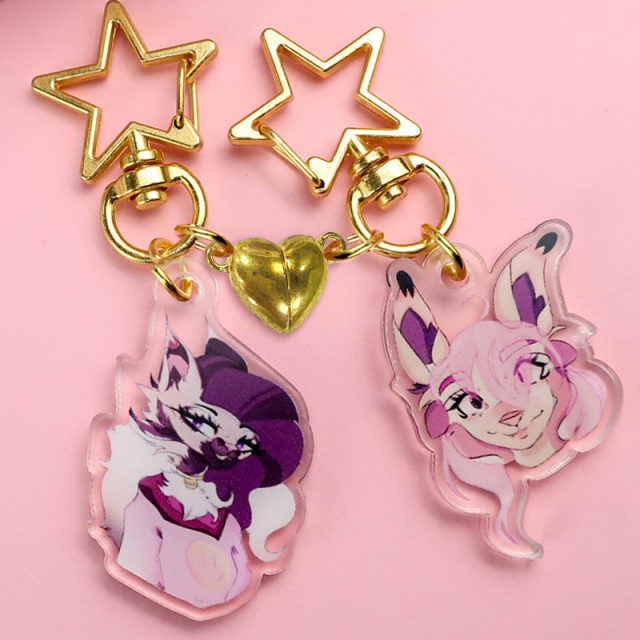 Custom Double Sided Acrylic Keychain Holographic Printed Magnet Heart Acrylic Charm