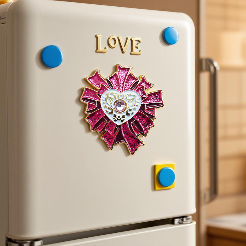 Fast Customizable Cute Anime Picture Metal Engraved Alloy Durable Glitter Fridge Magnet Packaging