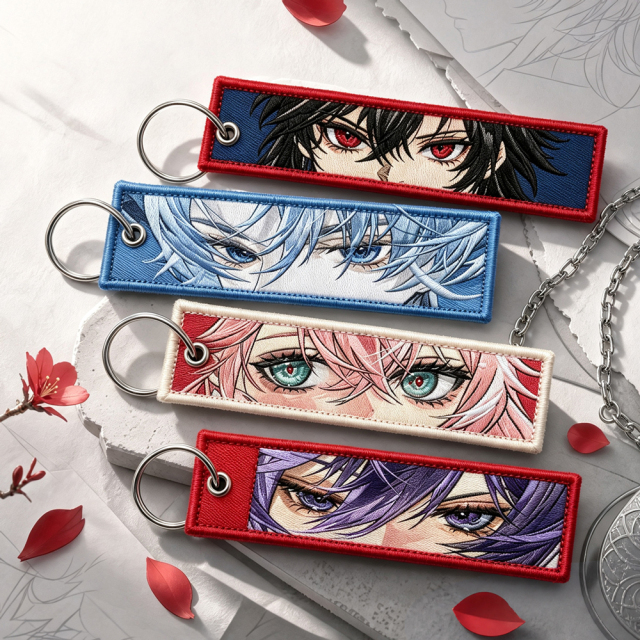 Cheap Woven Embroidered Fabric Keychain Custom Printed Anime Luggage Tag