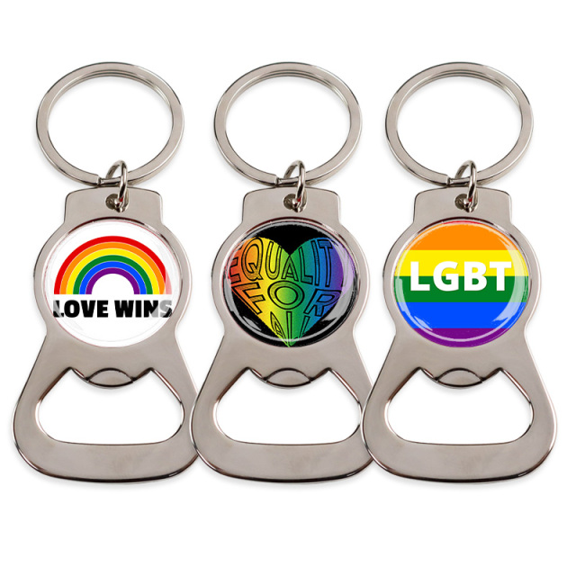 Wholesale Personalized rainbow Pride Metal Key Chain Custom Logo Beer Bottle Opener