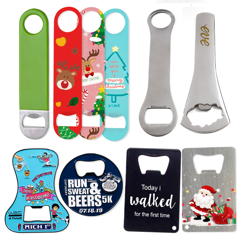 Custom Laser logo Black Silver Blanks Double Size Stainless Steel bar Blade Flat Beer Bottle Opener for Gift