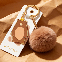 Factory Direct Sale Free Design Promotional Gift Custom Metal Pendante Charm Fur Ball Keychain Pom Pom Keychain