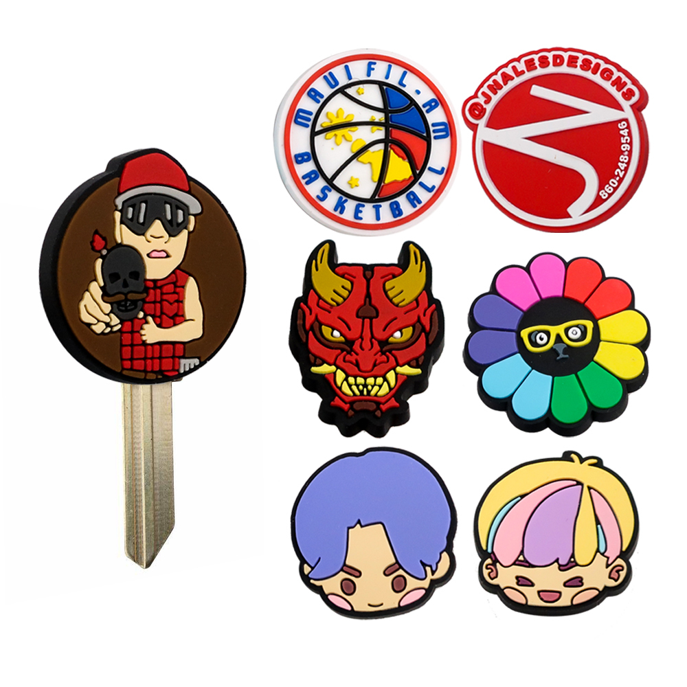 Plastic Key Head Cover Cap Rubber Keychain Custom Logo Keycaps Key Covers Ring Soft Pvc Color Cute Car Key Cover Cap