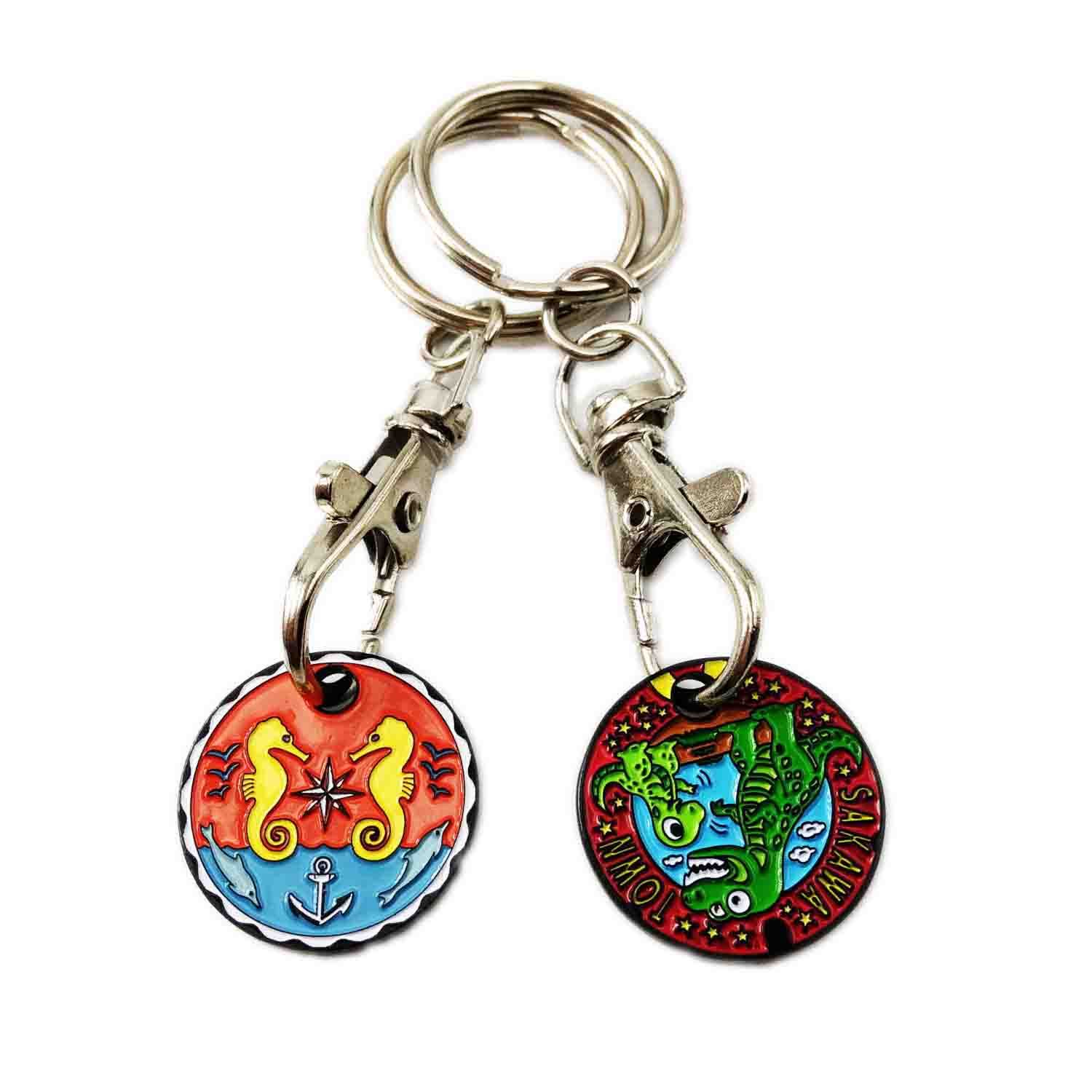 Wholesale Custom Logo Shopping Cart Coin Metal Key Chain/Metal Trolley Token Coin for