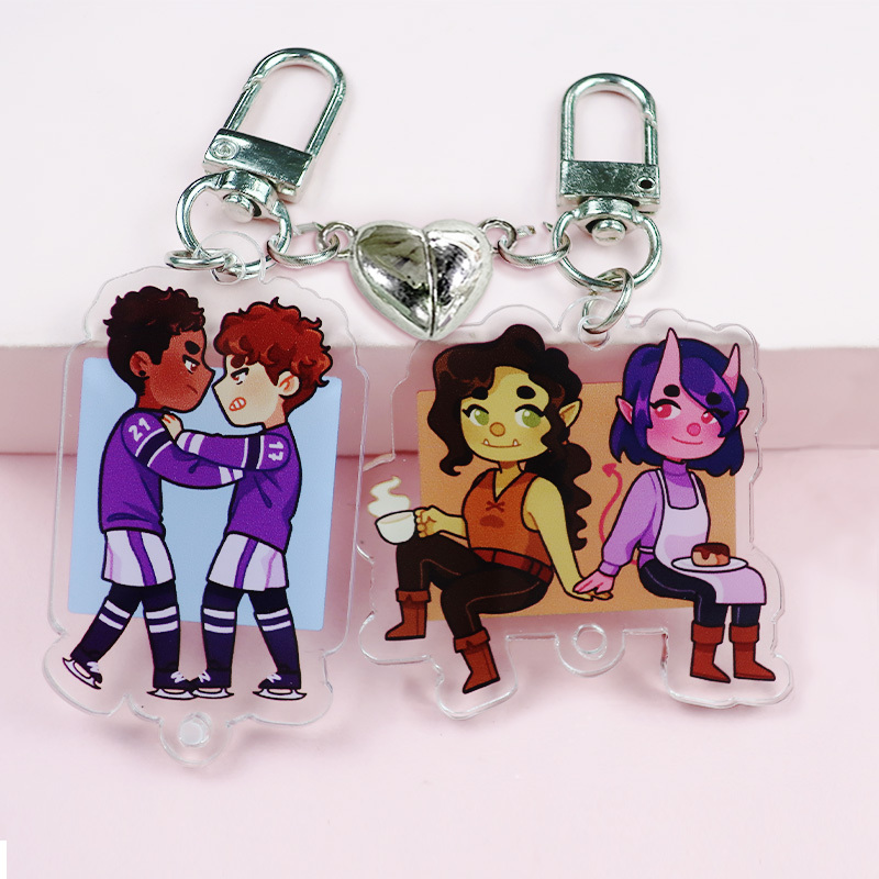 Custom Double Sided Acrylic Keychain Holographic Printed Magnet Heart Acrylic Charm