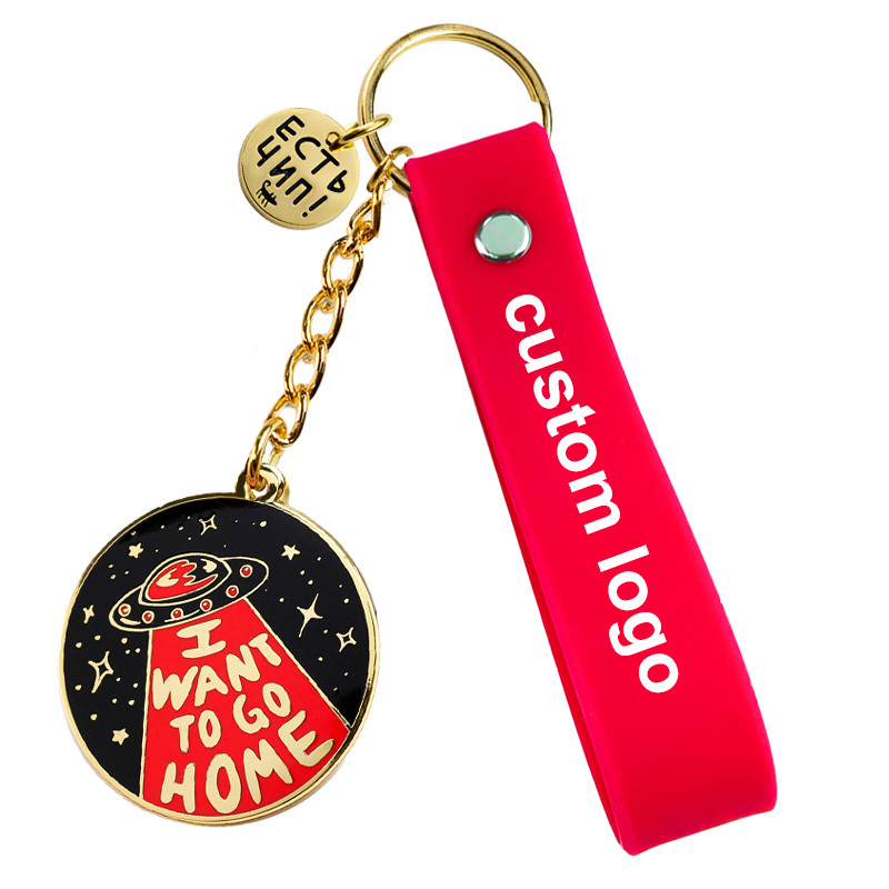 Cheap Custom logo Designer Wristlet Rubber Silicon Bracelet Key Holder Silicone Wristband Keychain with Metal Pendant