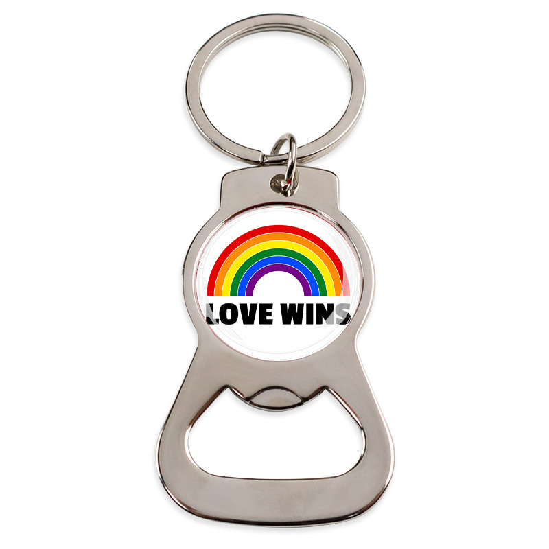 Wholesale Personalized rainbow Pride Metal Key Chain Custom Logo Beer Bottle Opener