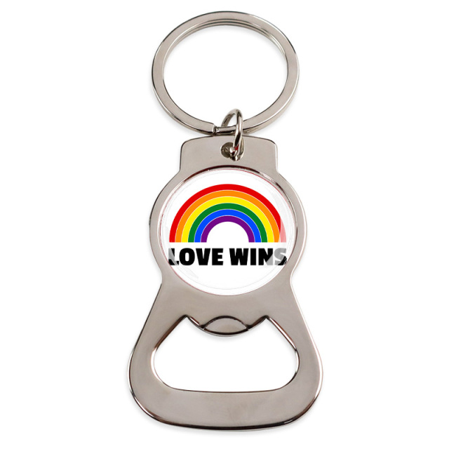 Wholesale Personalized rainbow Pride Metal Key Chain Custom Logo Beer Bottle Opener