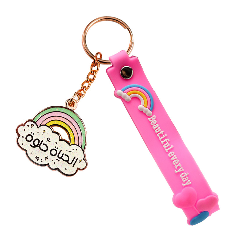 Wholesale Custom Bracelet Keychain Designer Silicone Wristlet Keychain Strap with Metal Key Chain Pendant