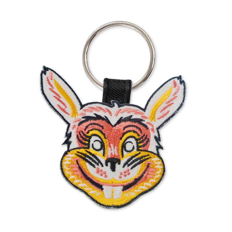 Wholesale Custom Ribbon Anime Brand logo Embroidery Patch Fabric Keyring Jacquard Keychain