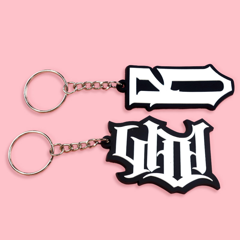 Wholesale Personalized Rubber Key Chain Custom logo Designer Silicone Pink Custom Name Keychain Letter