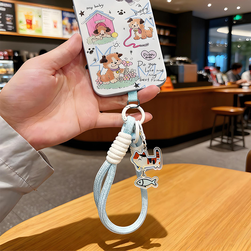 Wholesale Cute Nylon Colorful Rope Phone Charm Lanyard Bracelet Strap Wrist Phone Charm Keychain for Women