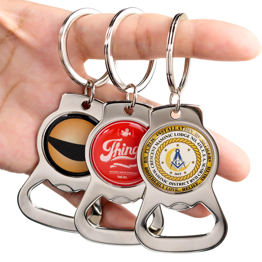 Custom Logo Shape Bottle Opener Key Holder Ring Zinc Alloy Metal Soft Enamel Keyring Key Chain Beer Bottle Opener Keychain