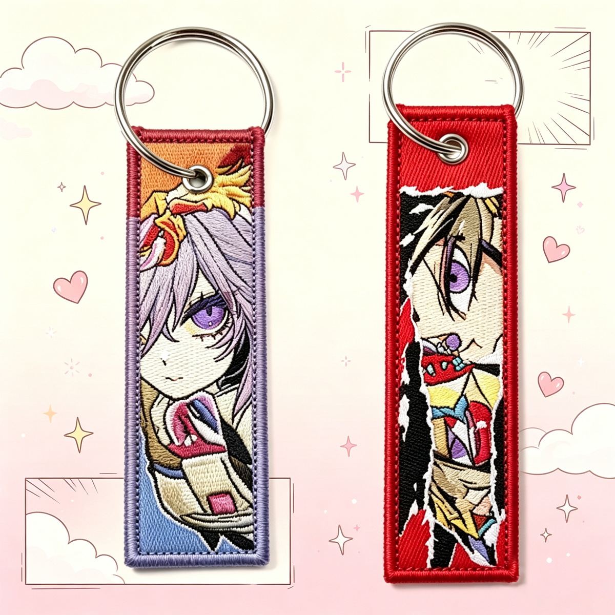 Cheap Woven Embroidered Fabric Keychain Custom Printed Anime Luggage Tag