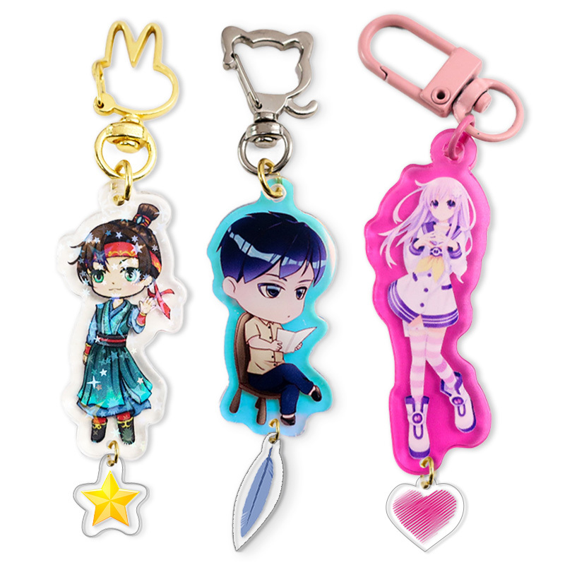 Make Your Own logo Design Customized clear Glitter Acrylic Keychain Charms Holographic Custom Anime Printed Acrylic Charms