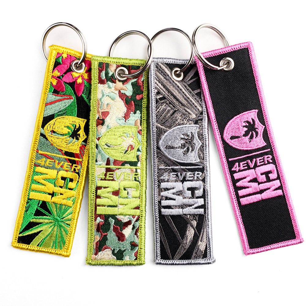 Custom Logo Embroider Motorcycle Car Key Ring Gifts Luggage Tag Fobs Keychains Customized Short Lanyard Patch Keychain