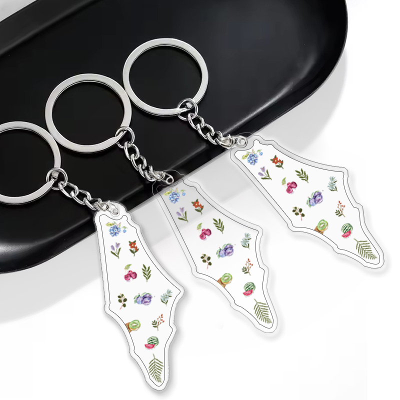 Custom Double Sided Acrylic Transparent Keychain Charm Holographic Palestine Key Chain