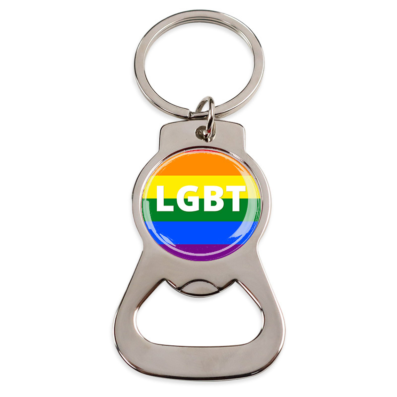 Wholesale Personalized rainbow Pride Metal Key Chain Custom Logo Beer Bottle Opener