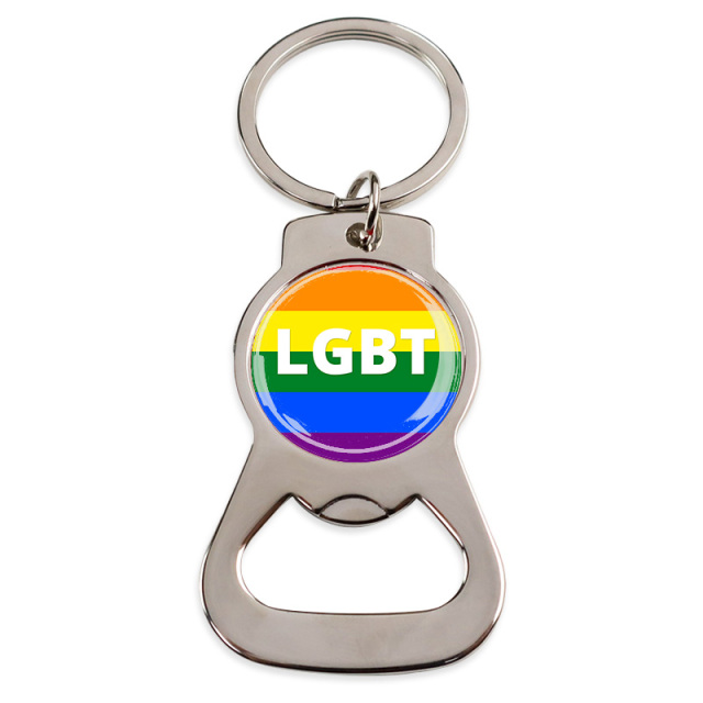 Wholesale Personalized rainbow Pride Metal Key Chain Custom Logo Beer Bottle Opener