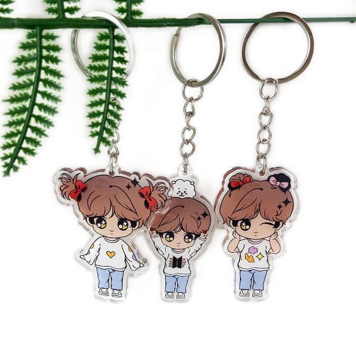 Wholesale Custom clear Transparent Acrylic Kpop Key Ring Keychain Epoxy Printed Acrylic Charm