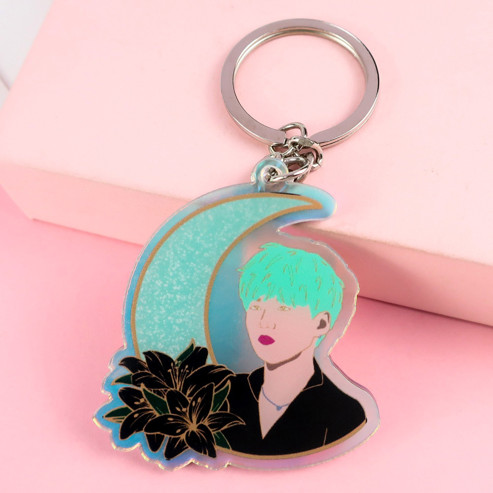 Custom colored kawaii printed keyrings acrylic kpop merchandise key ring acrylic flat back charms