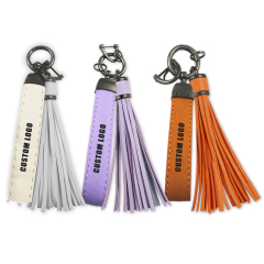 Custom Tassel Wristlet Keychain Luxury Leather Keyring for Engraving
