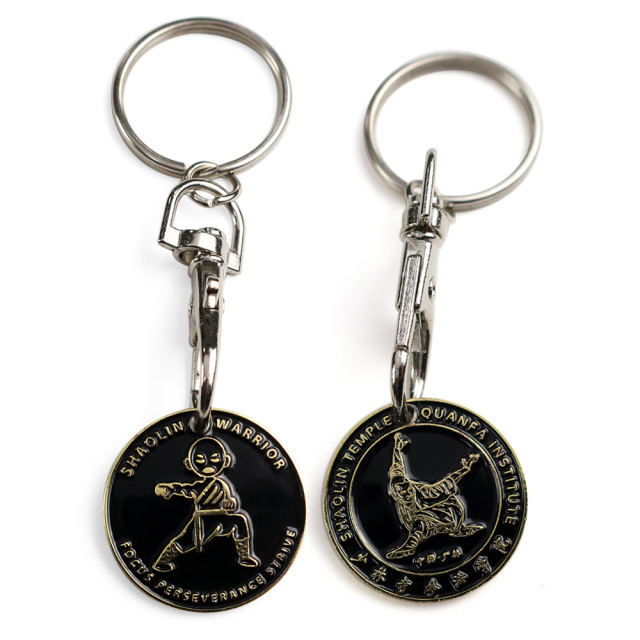 Luxury Supermarket Shopping Cart Chip Custom Logo Design Metal Keyring Trolley Token Coin Keychain Key Chain