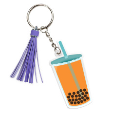 Custom Hot Sale Boba Milk Tea Acrylic Resin Keychain Plastic Epoxy Charms with Unique Tassels