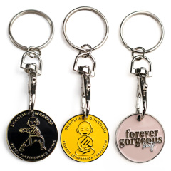 Luxury Supermarket Shopping Cart Chip Custom Logo Design Metal Keyring Trolley Token Coin Keychain Key Chain