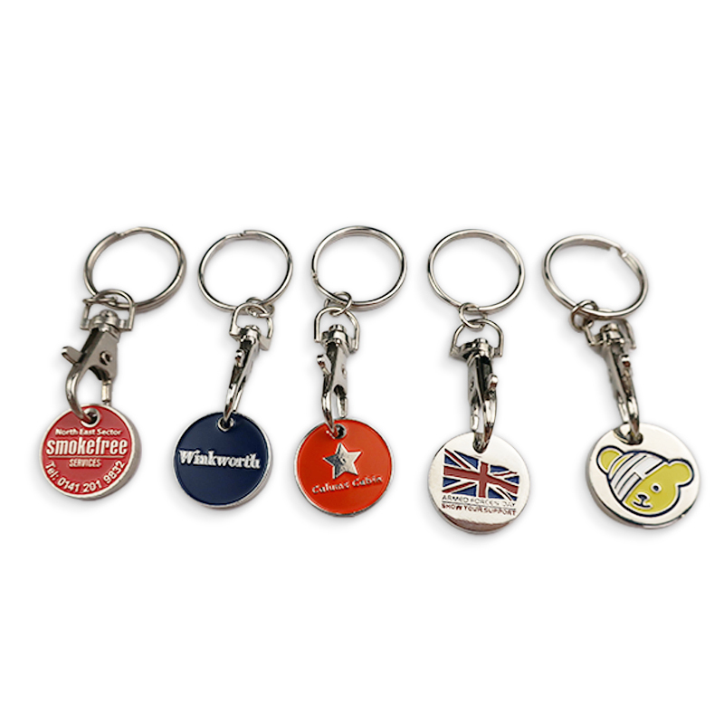 Custom Designers Trolley Token Coin Double Euro Holder Trolley Coin Keychain Flag Stainless Steel