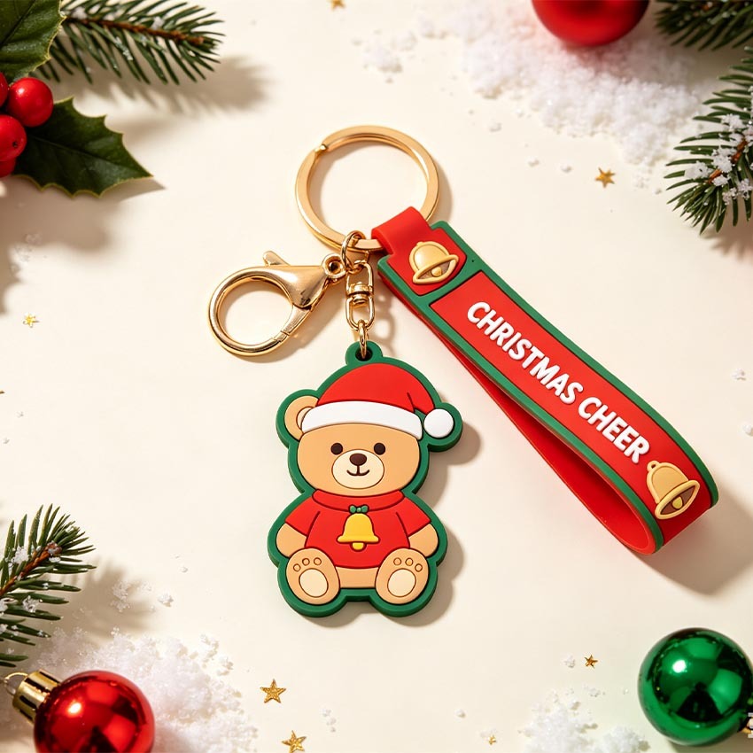 Personalized Christmas PVC Keychain Custom Holiday Party Favor Gift