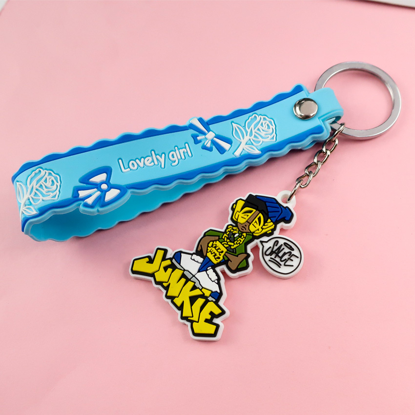 Cute Bracelet Wristlet Strap Keychain Custom logo Free Samples Custom Rubber Key Chains with logo