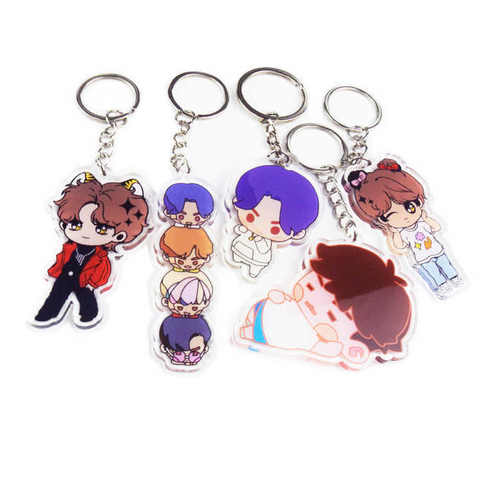 Custom colored kawaii printed keyrings acrylic kpop merchandise key ring acrylic flat back charms