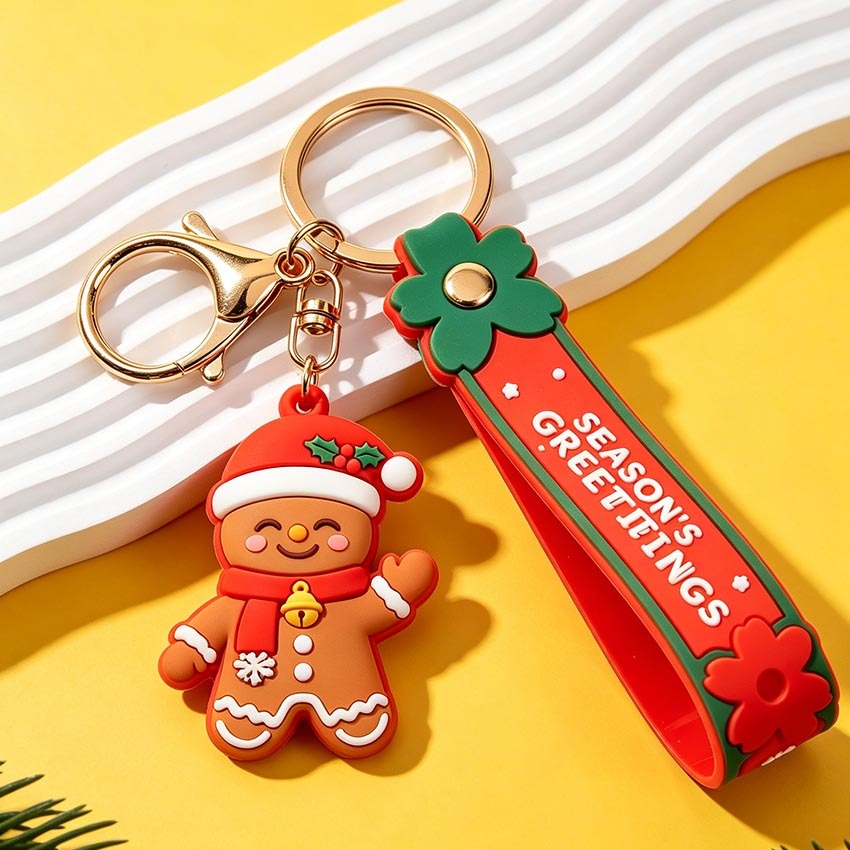 Factory Price Custom Christmas PVC Keychain Soft Wristband Key Pendant