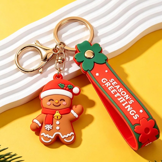 Factory Price Custom Christmas PVC Keychain Soft Wristband Key Pendant