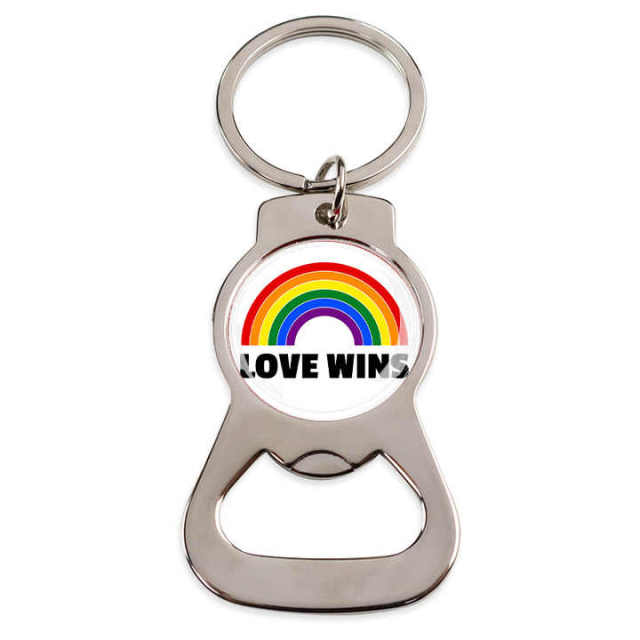 Wholesale Personalized rainbow Pride Metal Key Chain Custom Logo Beer Bottle Opener