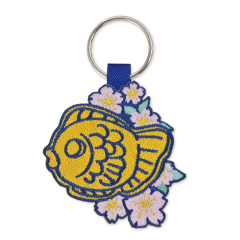 Wholesale Custom Ribbon Anime Brand logo Embroidery Patch Fabric Keyring Jacquard Keychain