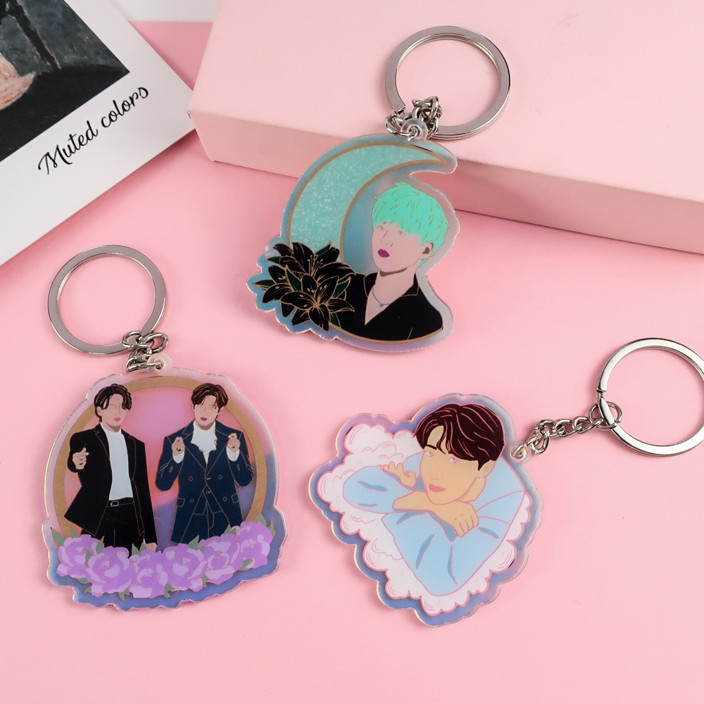Custom colored kawaii printed keyrings acrylic kpop merchandise key ring acrylic flat back charms